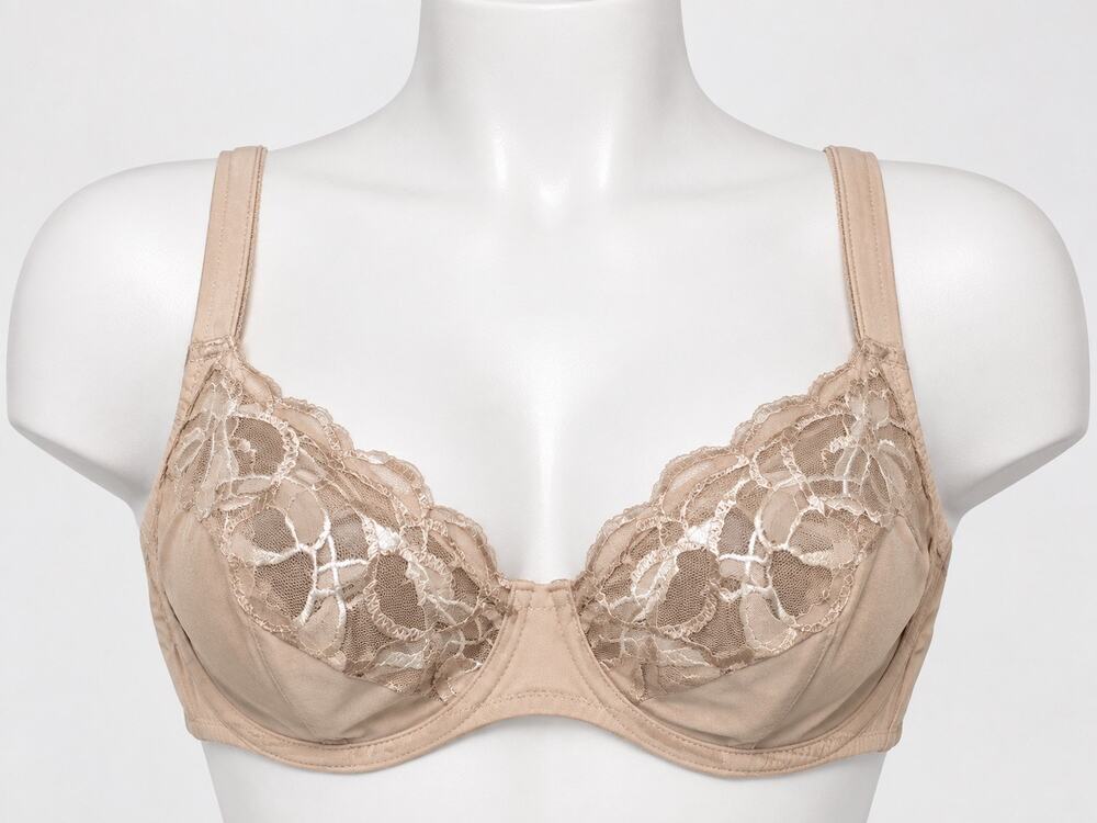 Barbara Paris Vintage Lace Embroidered Bra Nude Beige Floral Underwire 36D